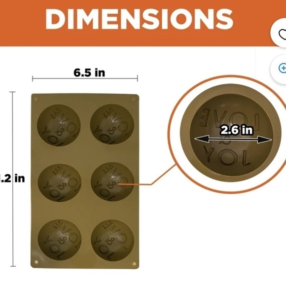Set of 2 Love & Joy Silicone Chocolate Bomb Molds Tray has six 2.6" half rounds - Picture 5 of 9